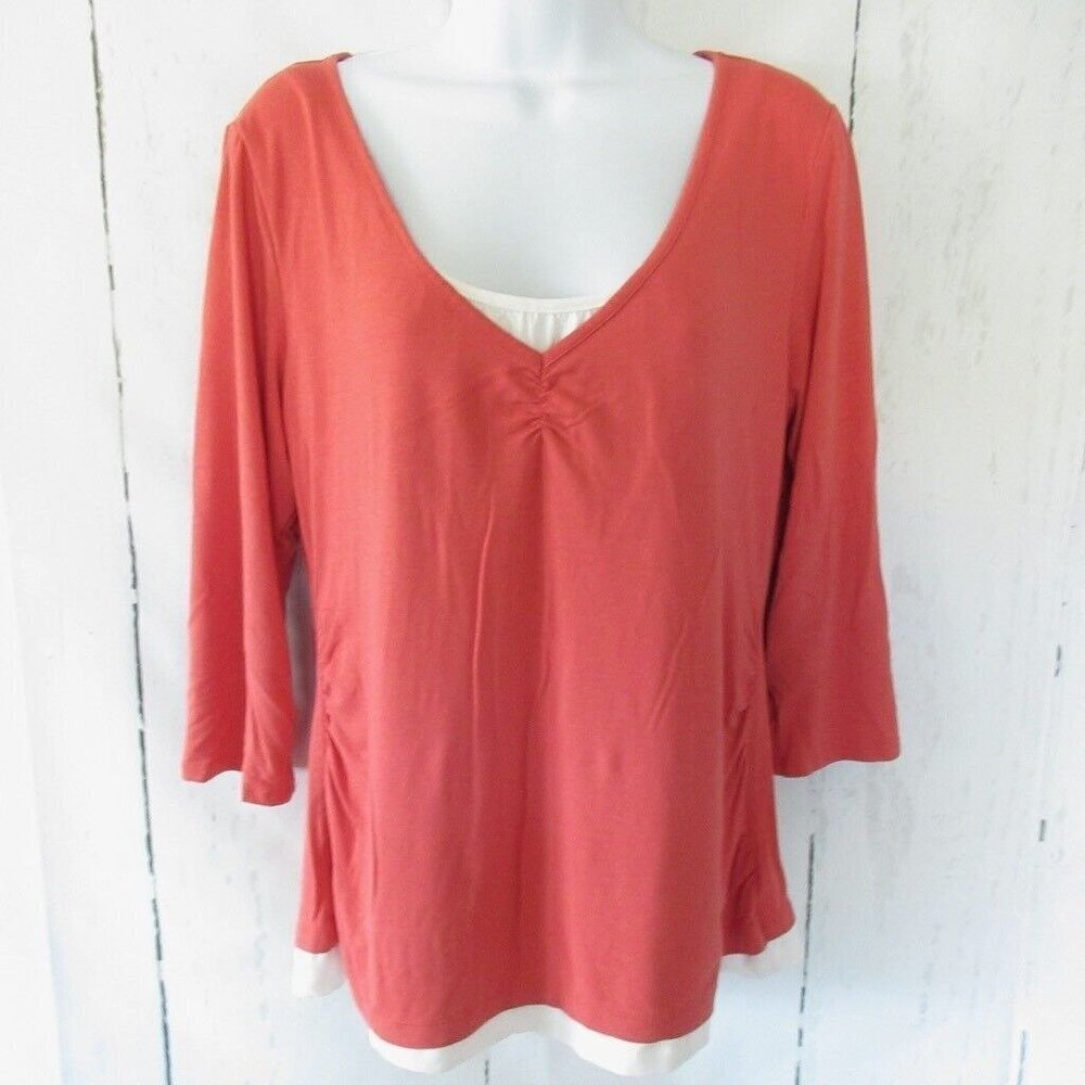Style & Co Top XL X Large Orange Layered Ruched 3/4 Sleeve